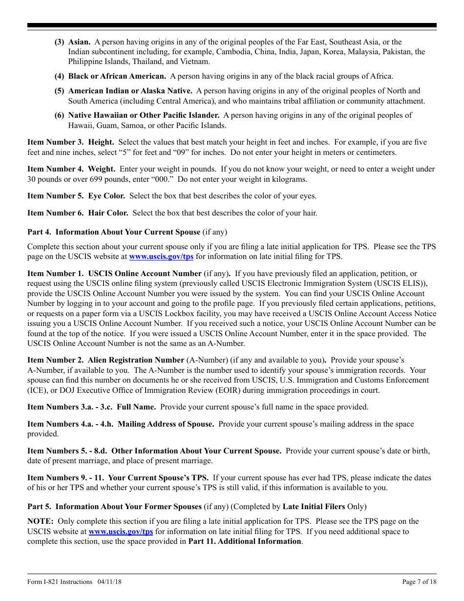 Instructions for USCIS Form I-821 Application for Temporary Protected Status, Page 7
