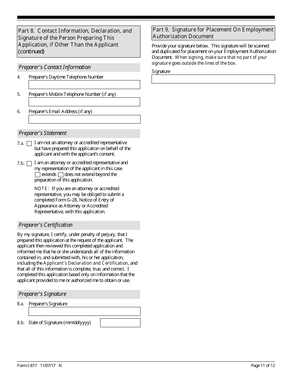 USCIS Form I-817 Application for Family Unity Benefits, Page 11