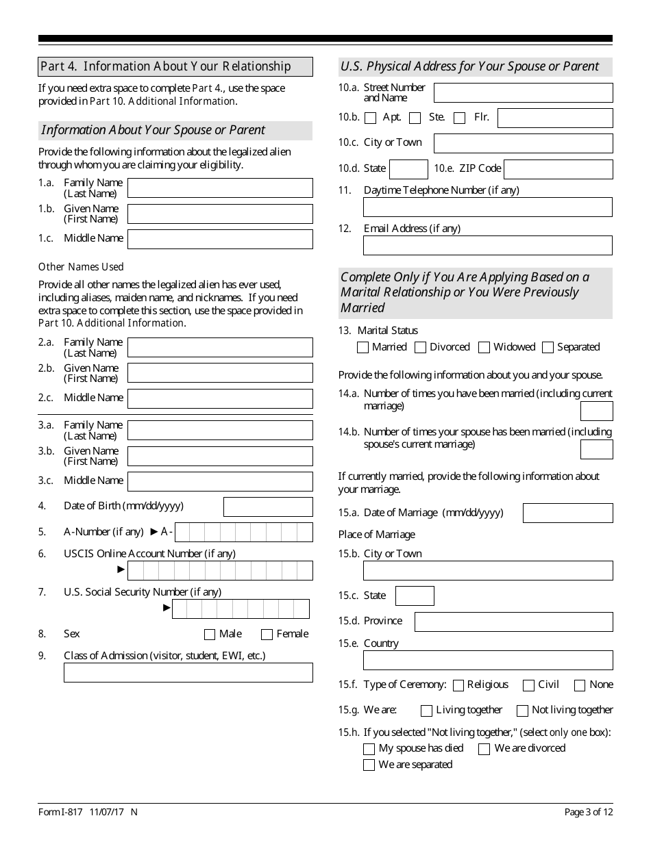 USCIS Form I-817 Application for Family Unity Benefits, Page 3