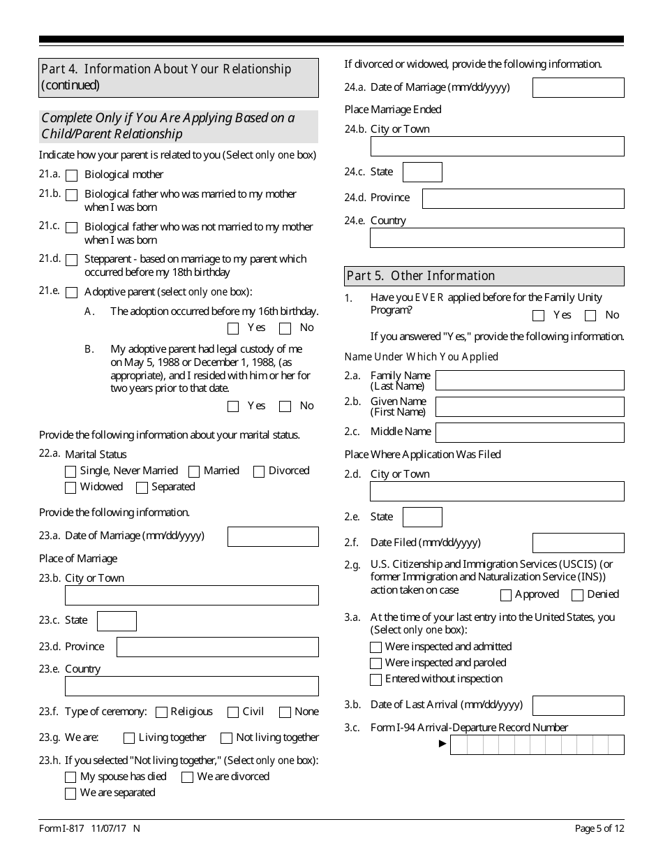 USCIS Form I-817 Application for Family Unity Benefits, Page 5