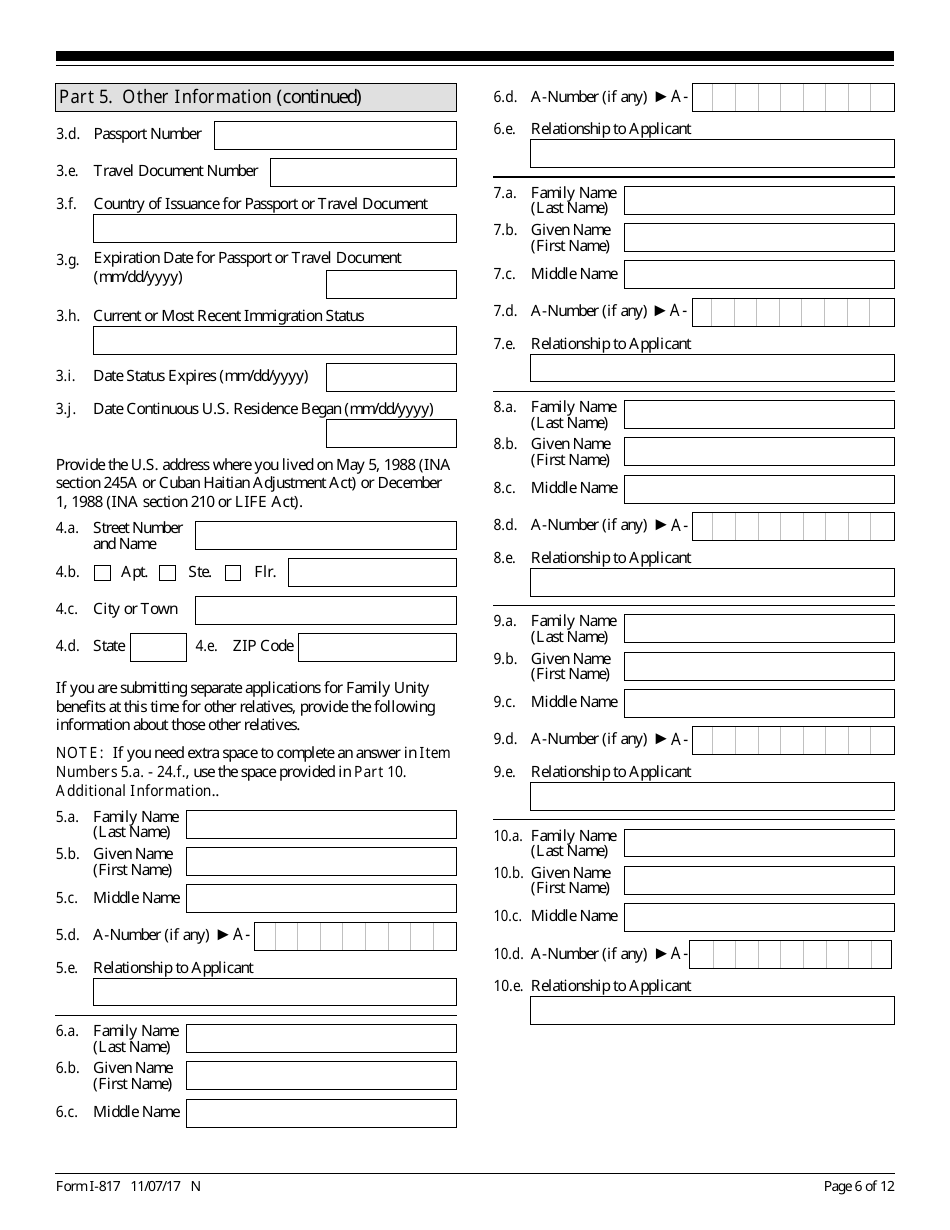 USCIS Form I-817 Application for Family Unity Benefits, Page 6