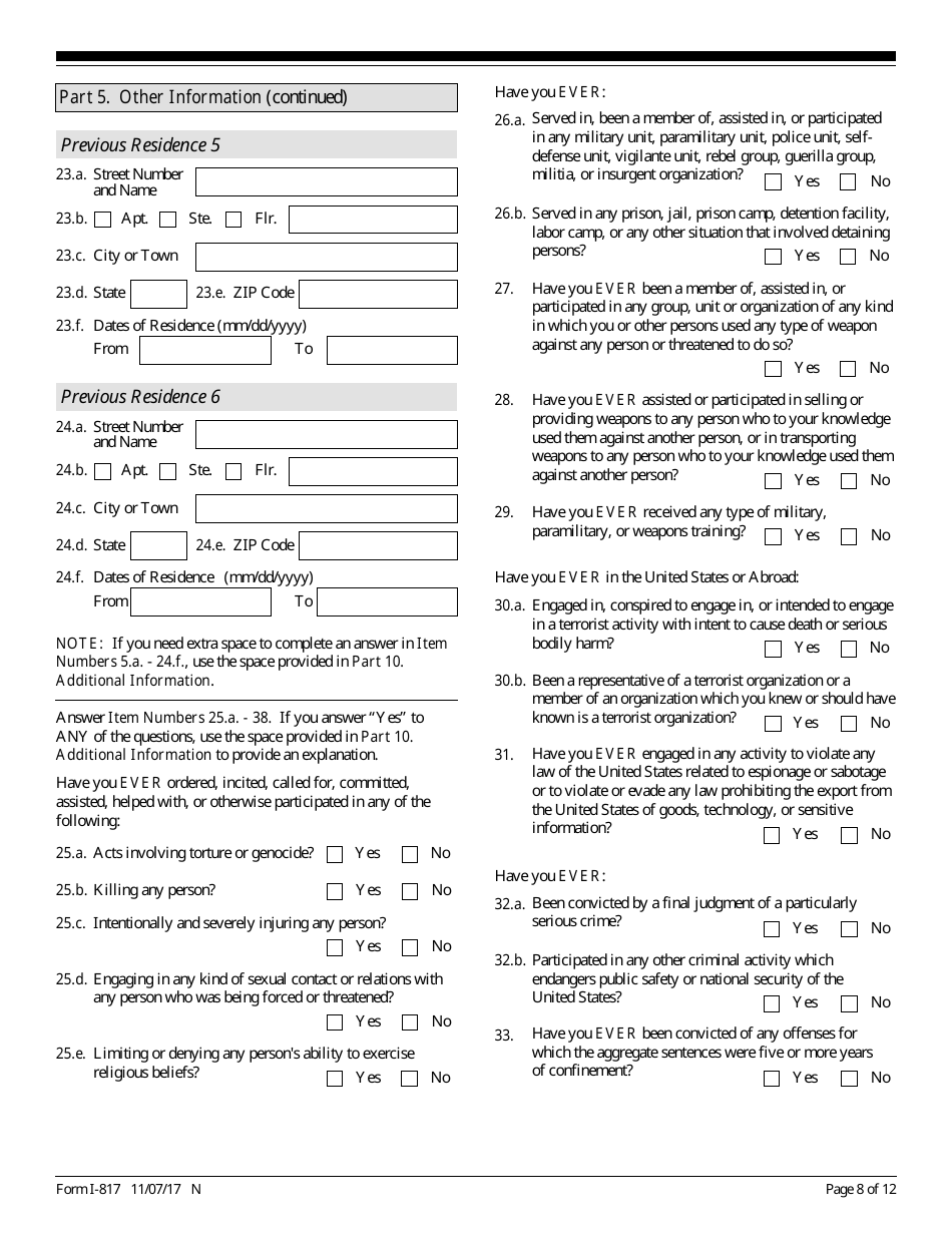 USCIS Form I-817 Application for Family Unity Benefits, Page 8