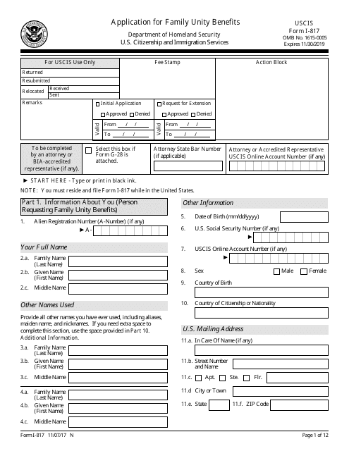 USCIS Form I-817  Printable Pdf