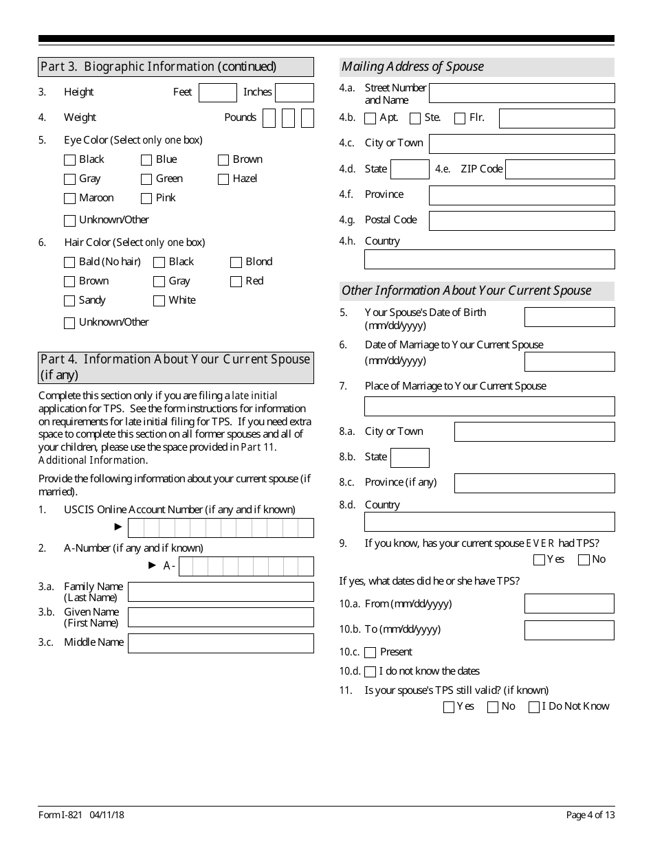 USCIS Form I-821 Application for Temporary Protected Status, Page 4