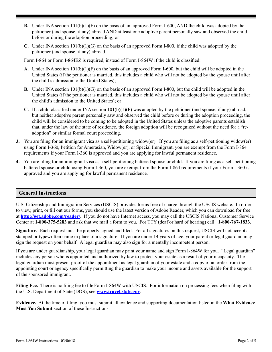 Instructions for USCIS Form I-864W Request for Exemption for Intending Immigrants Affidavit of Support, Page 2