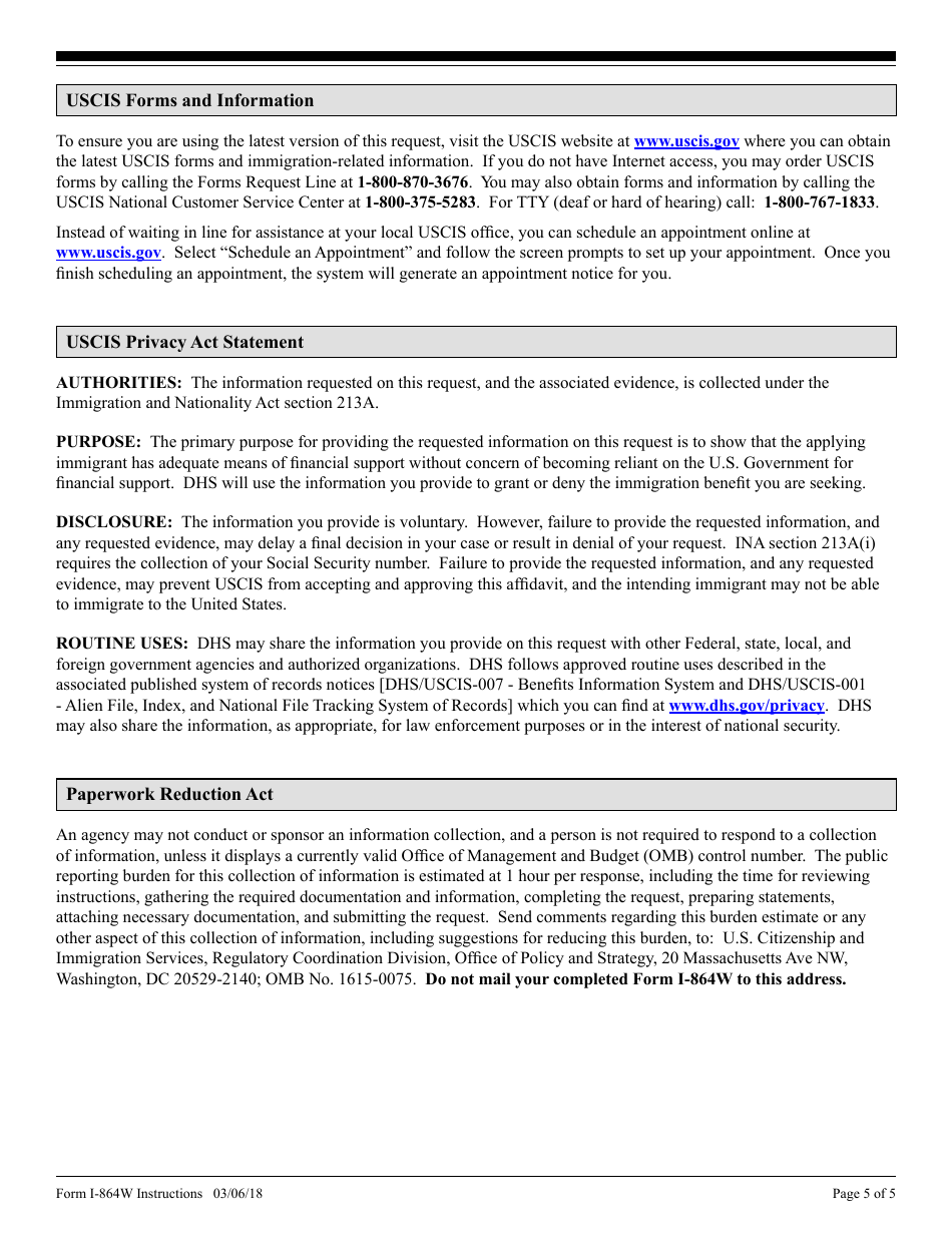 Instructions for USCIS Form I-864W Request for Exemption for Intending Immigrants Affidavit of Support, Page 5
