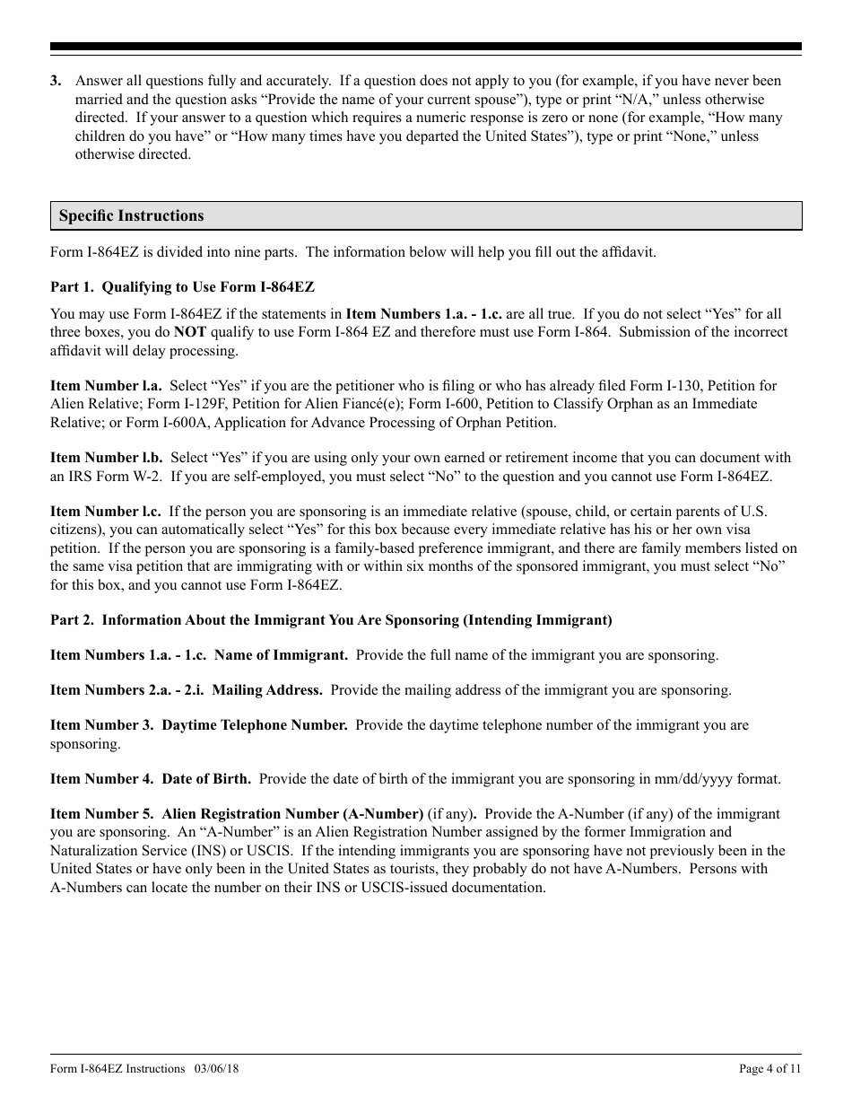 Instructions for USCIS Form I-864EZ Affidavit of Support Under Section 213a of the Ina, Page 4