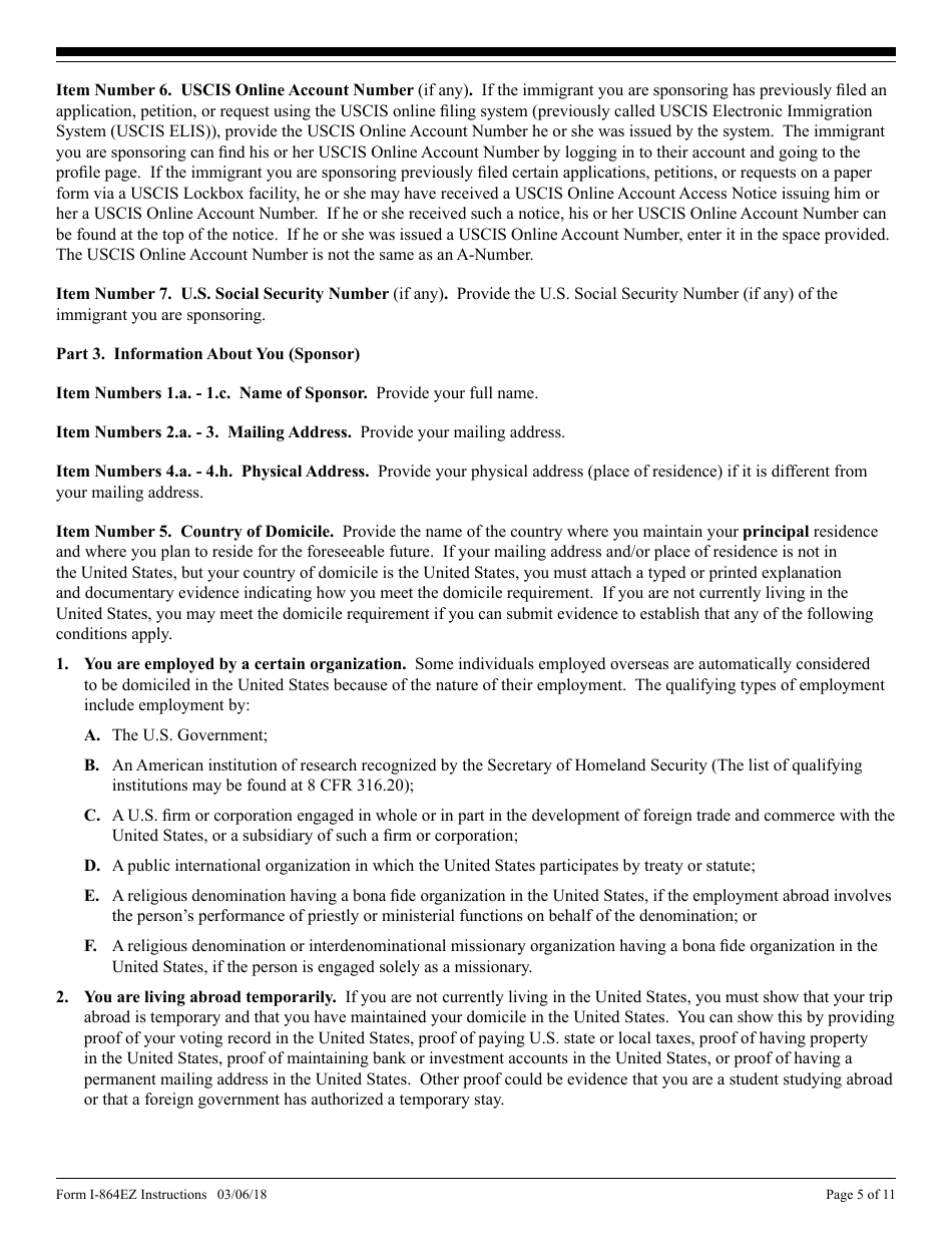 Instructions for USCIS Form I-864EZ Affidavit of Support Under Section 213a of the Ina, Page 5