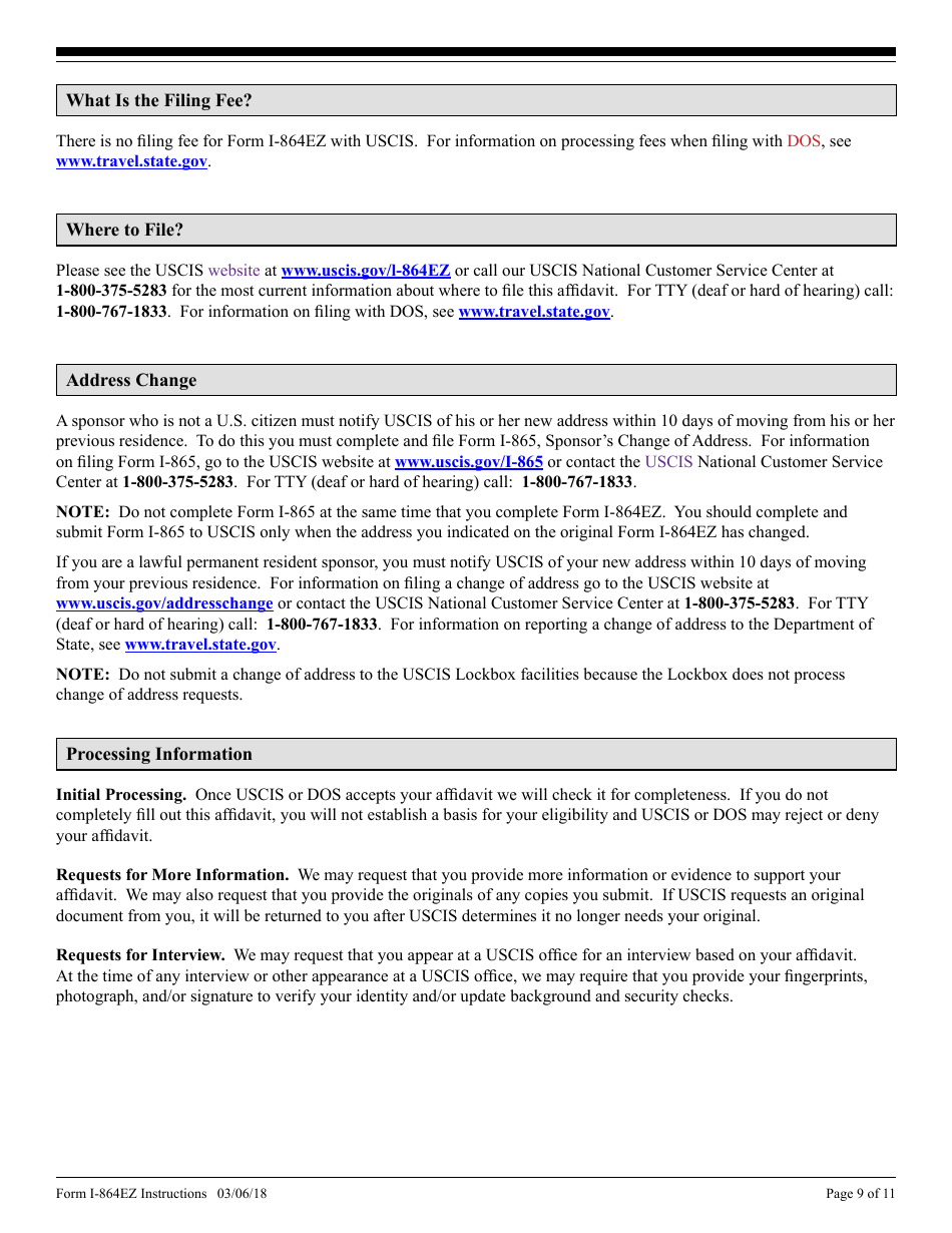 Instructions for USCIS Form I-864EZ Affidavit of Support Under Section 213a of the Ina, Page 9