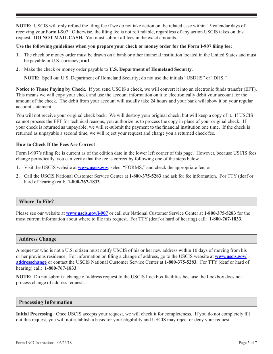 Instructions for USCIS Form I-907 Request for Premium Processing Service, Page 5
