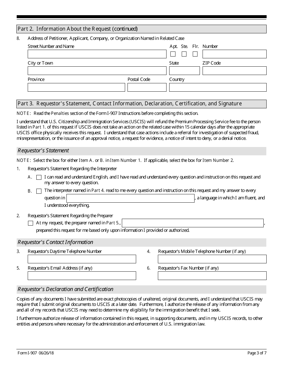 USCIS Form I-907 Request for Premium Processing Service, Page 3