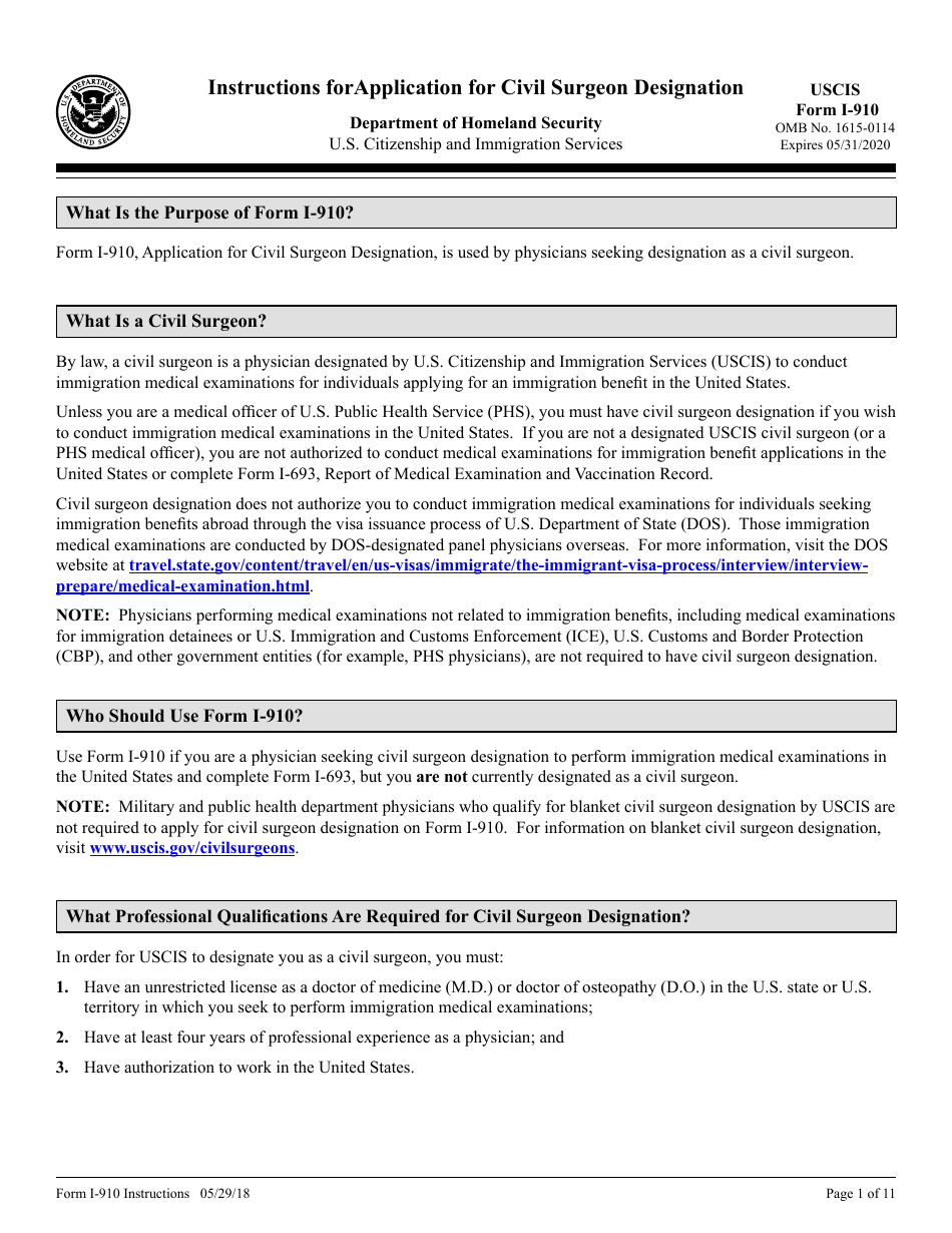 Download Instructions for USCIS Form I-910 Application for Civil ...