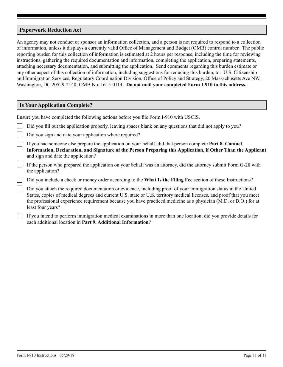 Instructions for USCIS Form I-910 Application for Civil Surgeon Designation, Page 11