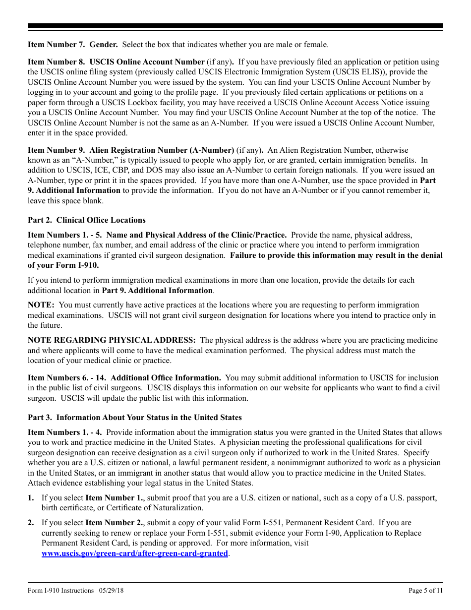 Instructions for USCIS Form I-910 Application for Civil Surgeon Designation, Page 5