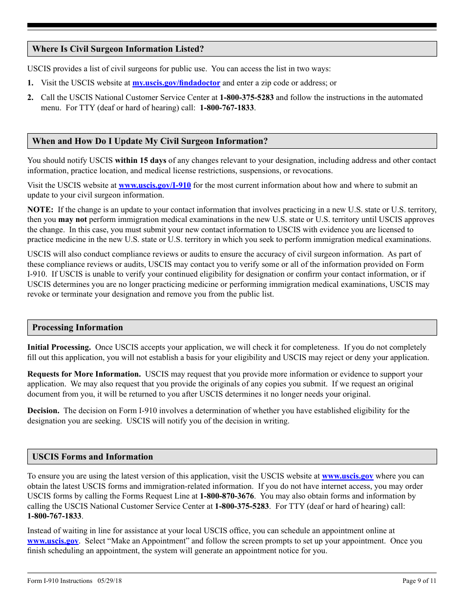 Instructions for USCIS Form I-910 Application for Civil Surgeon Designation, Page 9
