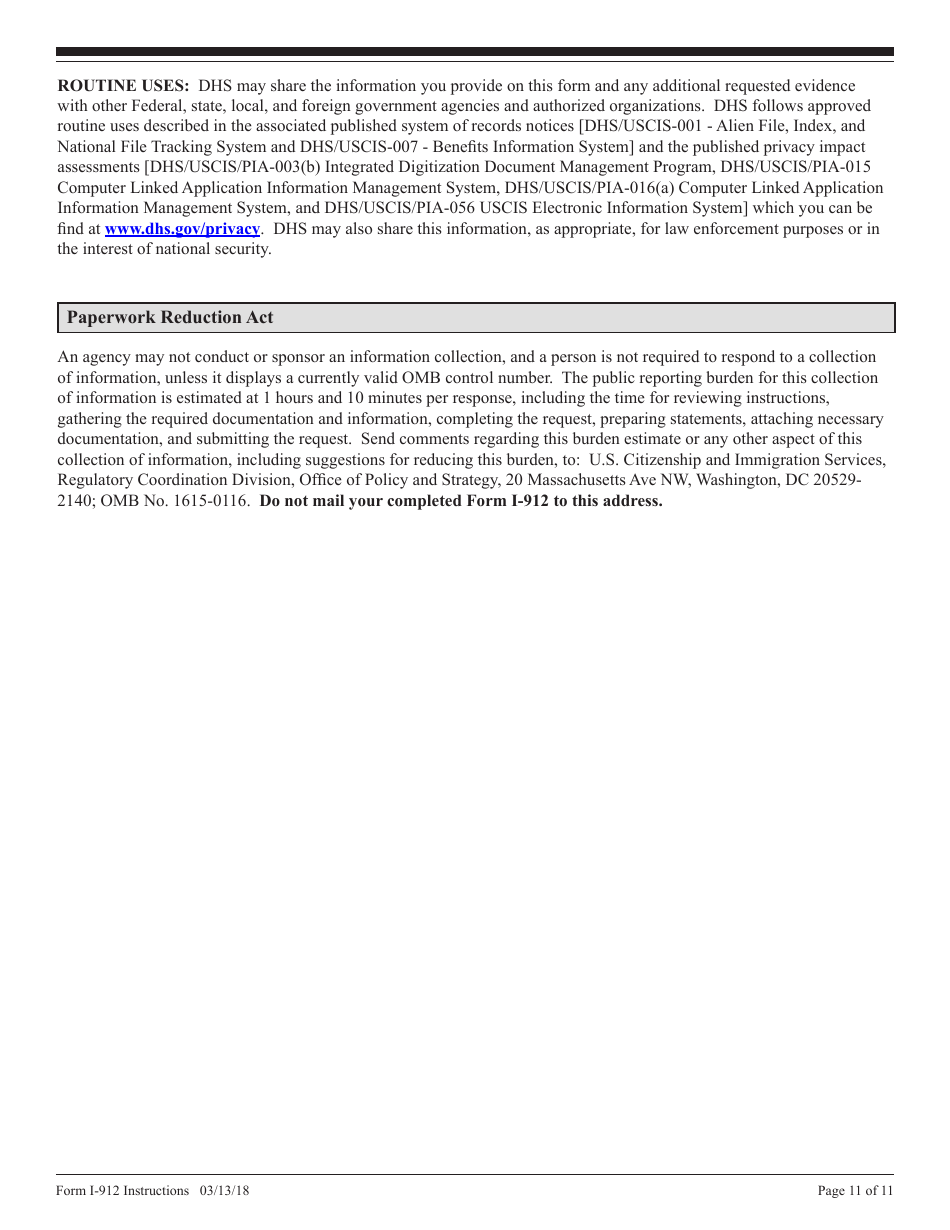 Instructions for USCIS Form I-912 Request for Fee Waiver, Page 11