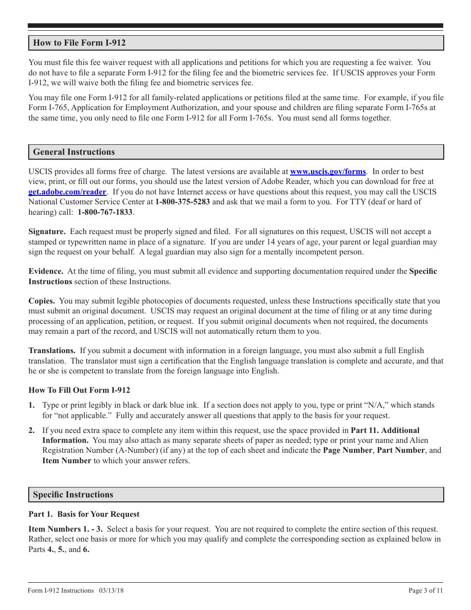 Instructions for USCIS Form I-912 Request for Fee Waiver, Page 3