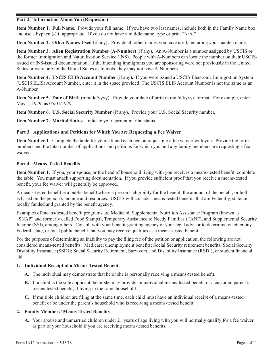 Instructions for USCIS Form I-912 Request for Fee Waiver, Page 4