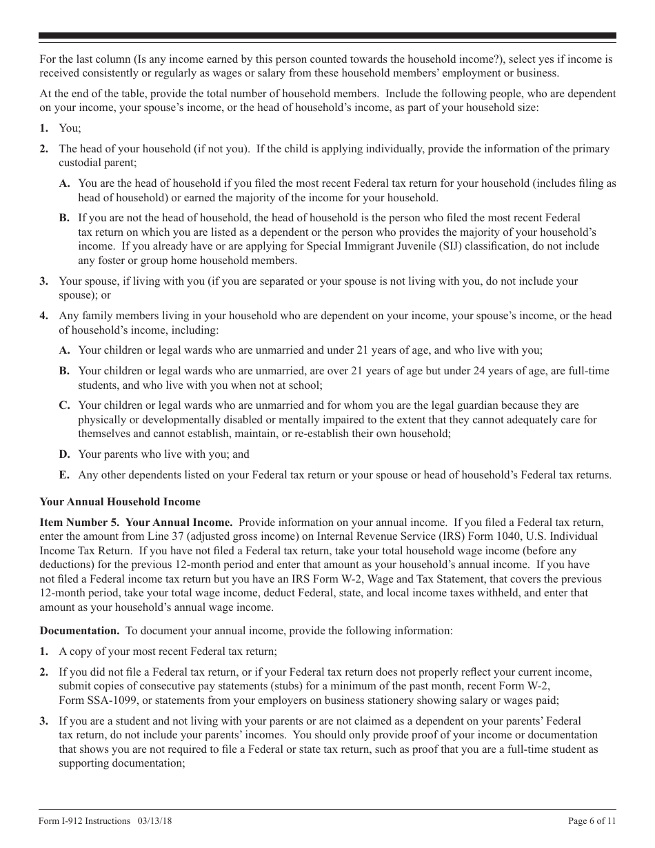 Instructions for USCIS Form I-912 Request for Fee Waiver, Page 6