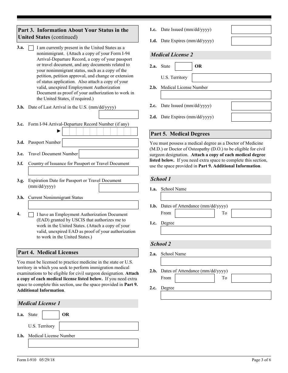 USCIS Form I-910 Application for Civil Surgeon Designation, Page 3