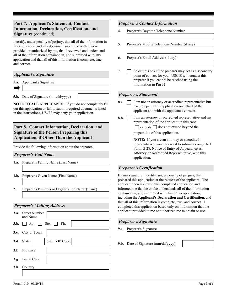 USCIS Form I-910 Application for Civil Surgeon Designation, Page 5