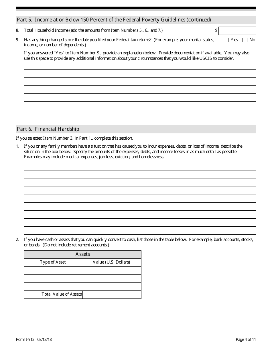 USCIS Form I-912 Request for Fee Waiver, Page 4