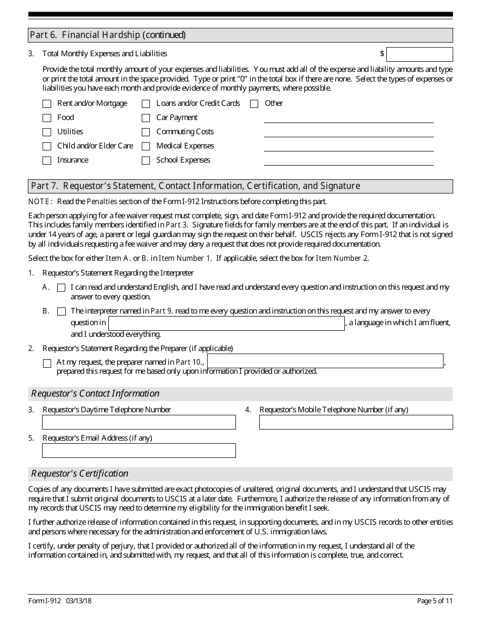 Uscis Form I 912 Fill Out Sign Online And Download Fillable Pdf Templateroller 6605