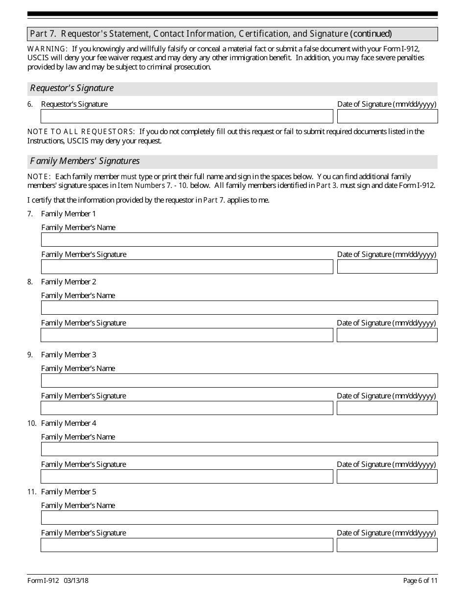 USCIS Form I-912 Request for Fee Waiver, Page 6