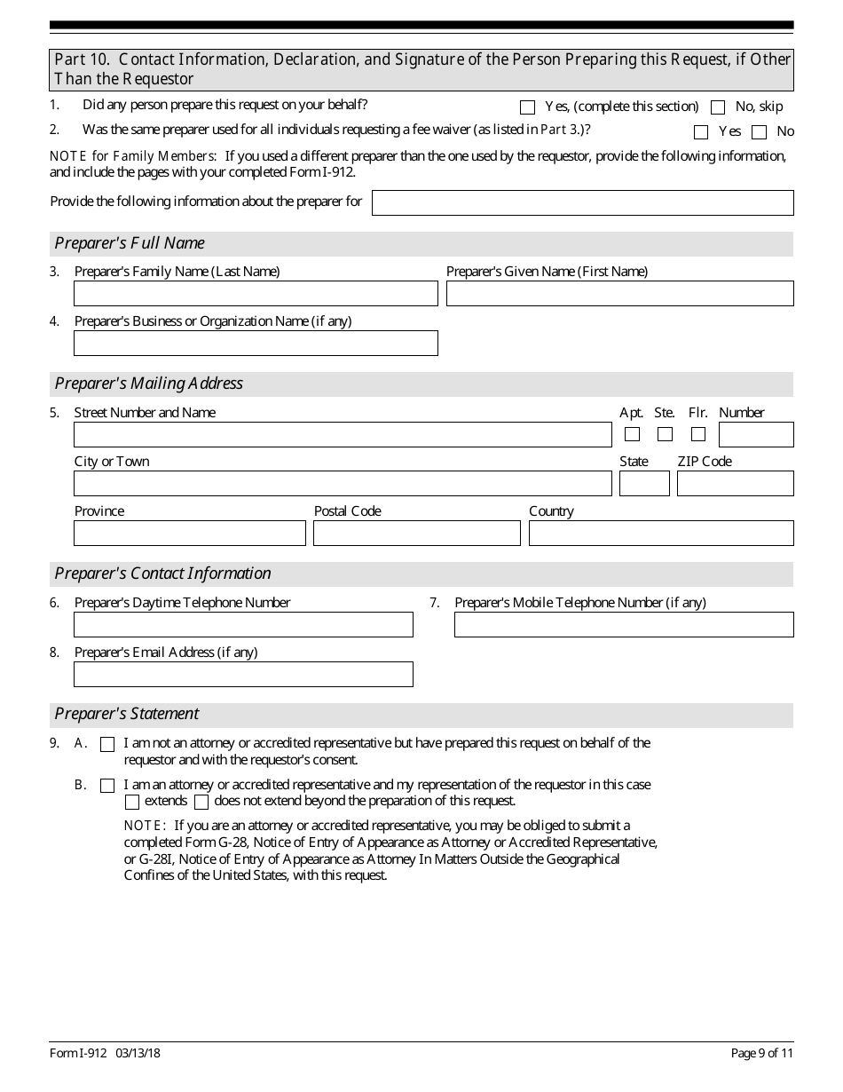 USCIS Form I-912 Request for Fee Waiver, Page 9