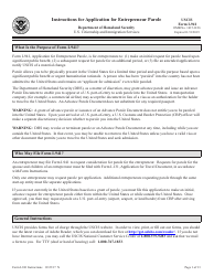 Document preview: Instructions for USCIS Form I-941 Application for Entrepreneur Parole