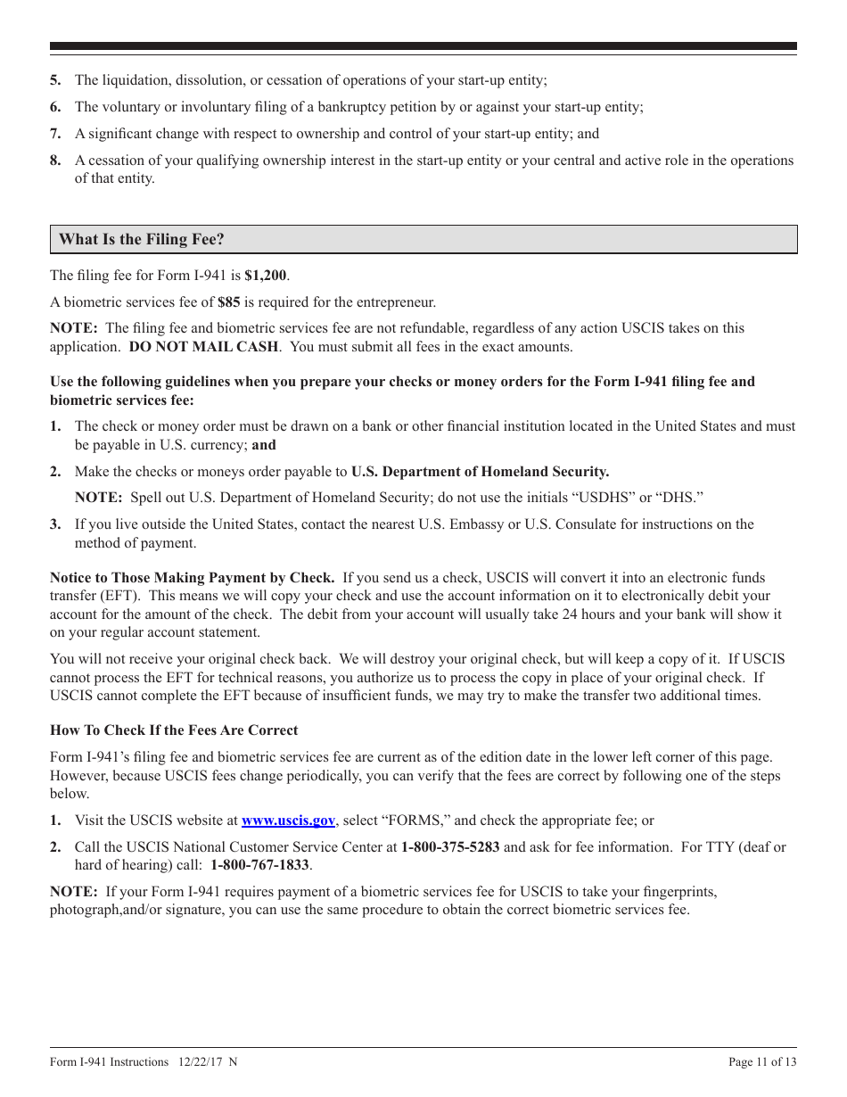 Instructions for USCIS Form I-941 Application for Entrepreneur Parole, Page 11