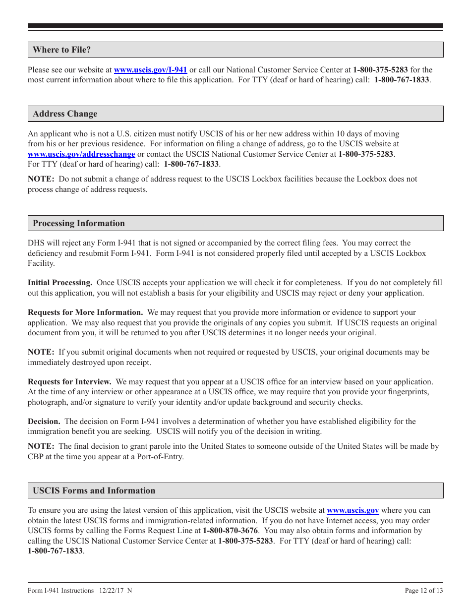 Instructions for USCIS Form I-941 Application for Entrepreneur Parole, Page 12