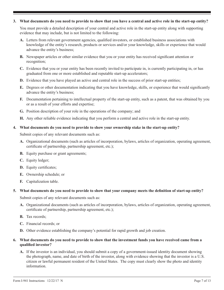 Instructions for USCIS Form I-941 Application for Entrepreneur Parole, Page 7