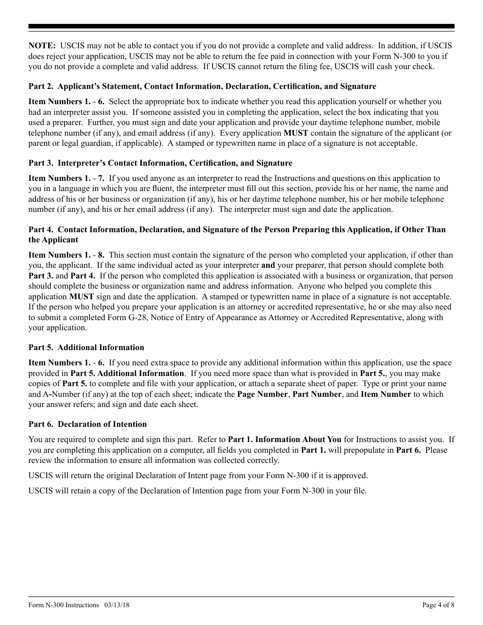 Instructions for USCIS Form N-300 Application to File Declaration of Intention, Page 4