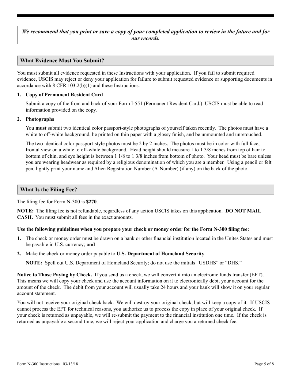 Instructions for USCIS Form N-300 Application to File Declaration of Intention, Page 5
