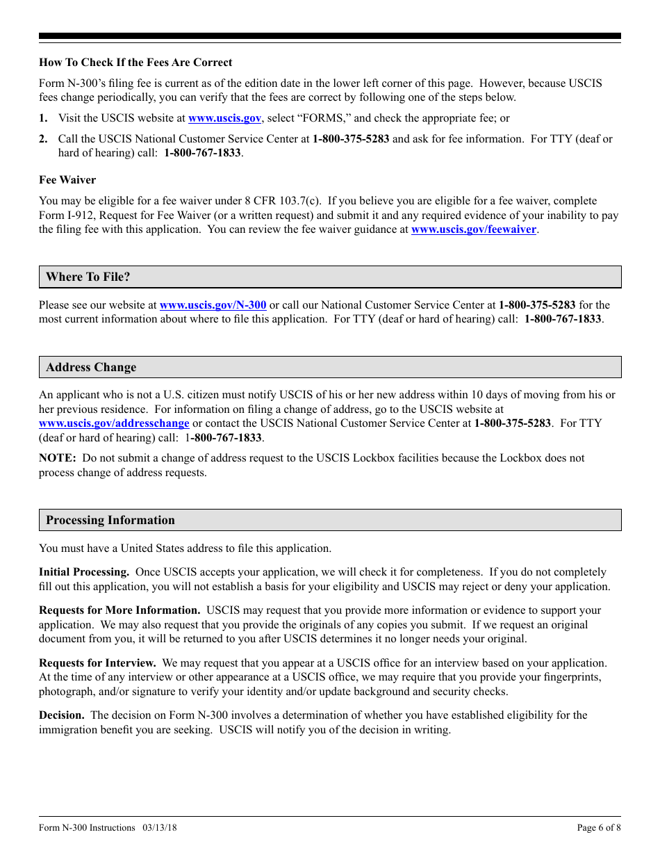 Instructions for USCIS Form N-300 Application to File Declaration of Intention, Page 6