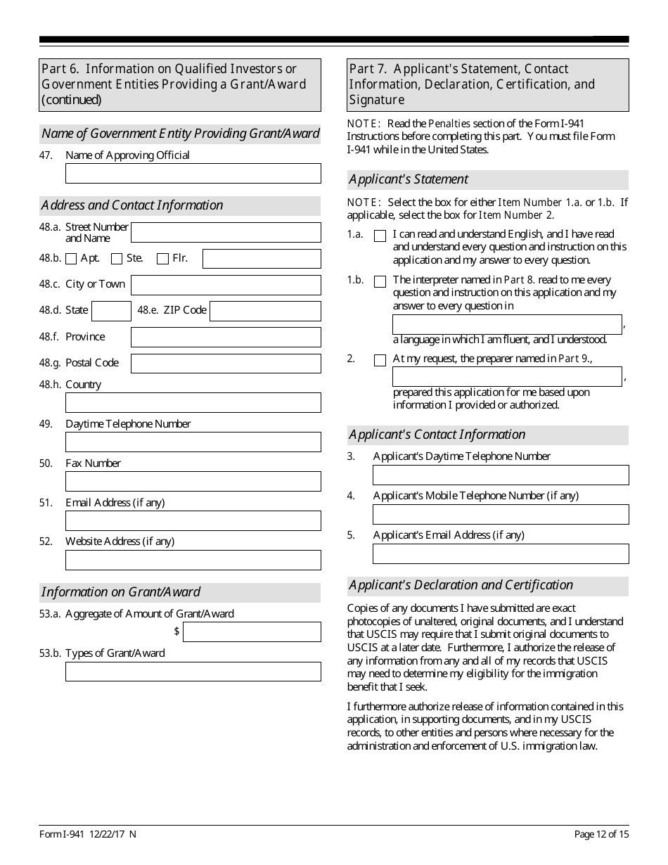 USCIS Form I-941 Application for Entrepreneur Parole, Page 12