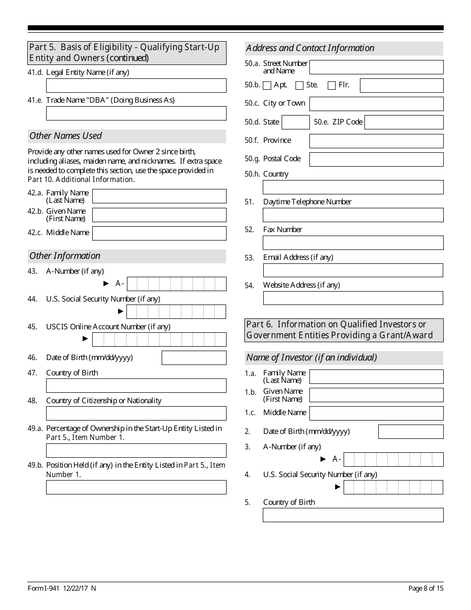 USCIS Form I-941 Application for Entrepreneur Parole, Page 8
