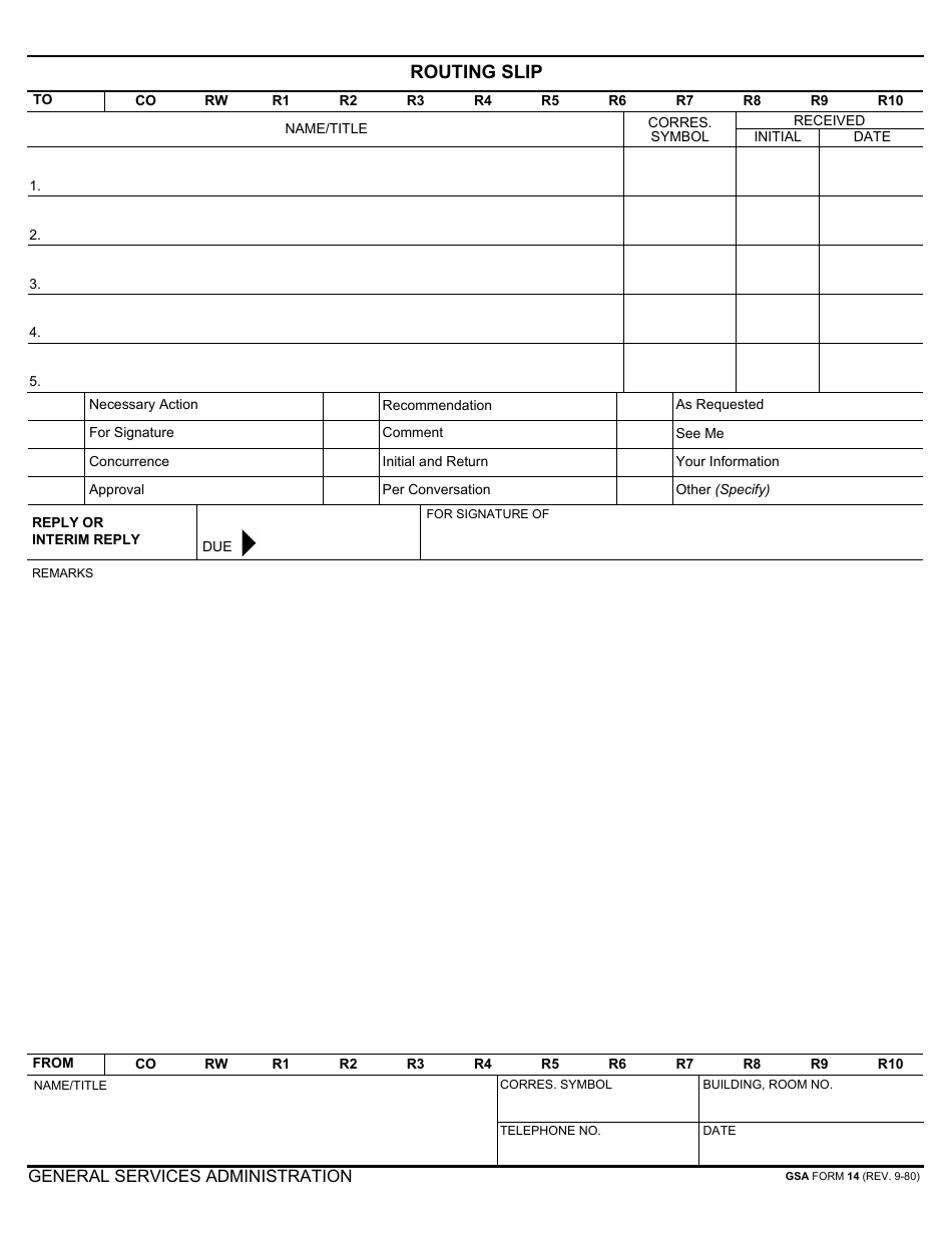 GSA Form 14 Routing Slip, Page 1