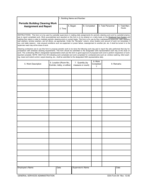 GSA Form 64 Periodic Building Cleaning Work Assignment and Report