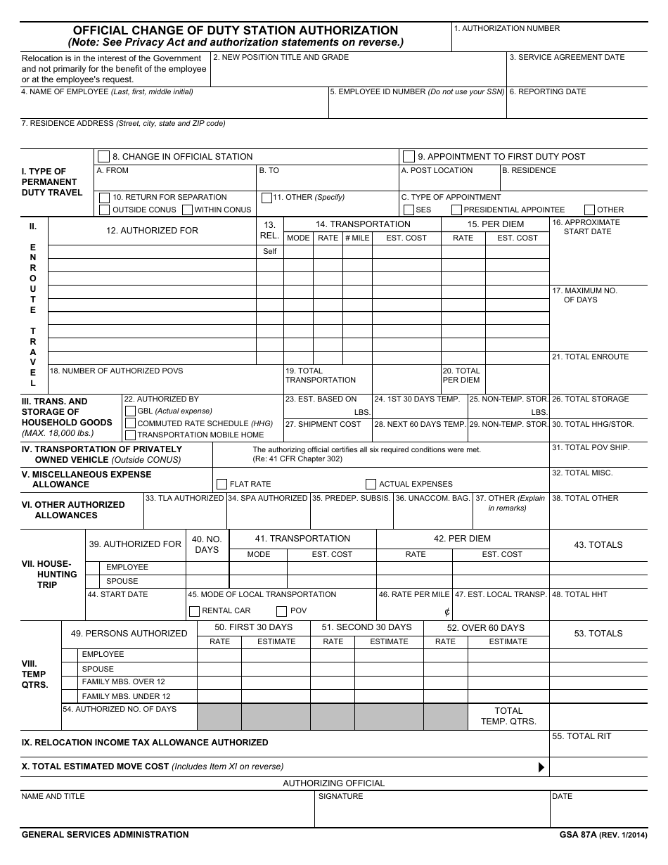 GSA Form 87A Fill Out, Sign Online and Download Fillable PDF Templateroller