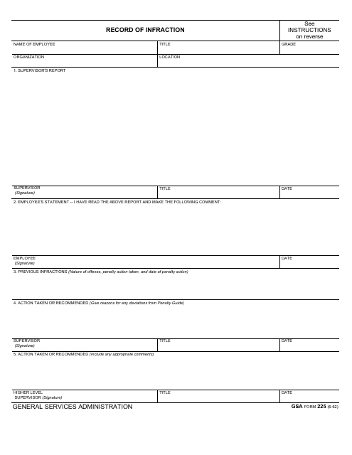 GSA Form 225 Record of Infraction