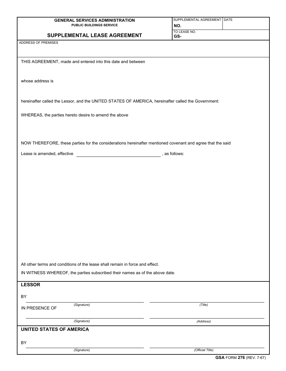 GSA Form 276 Supplemental Lease Agreement, Page 1