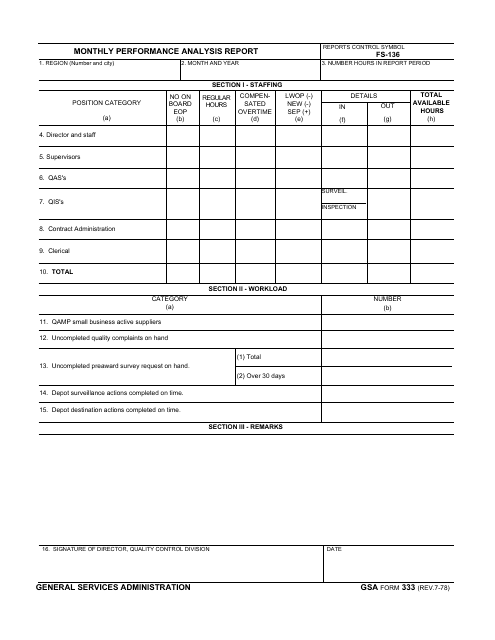GSA Form 333  Printable Pdf