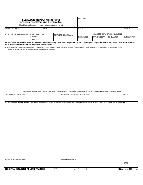 GSA Form 376 Elevator Inspection Report