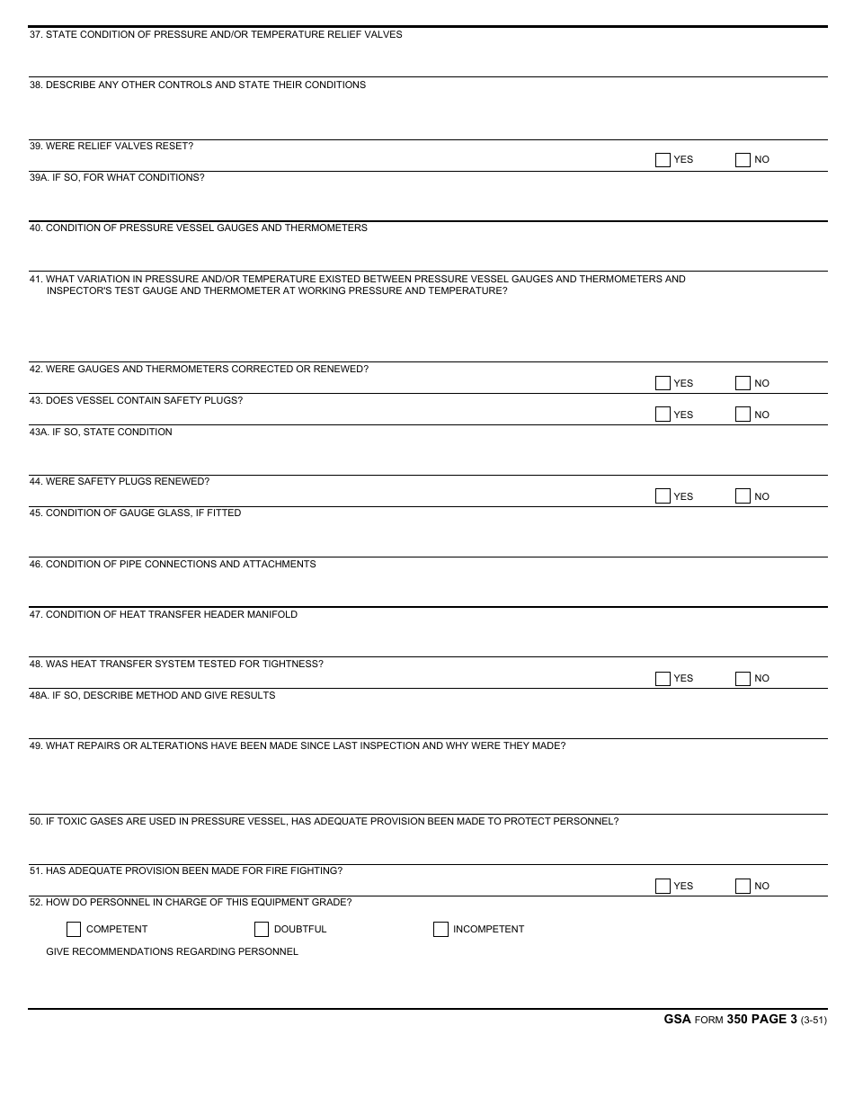 GSA Form 350 Inspection Report of Unfired Pressure Vessels, Page 3