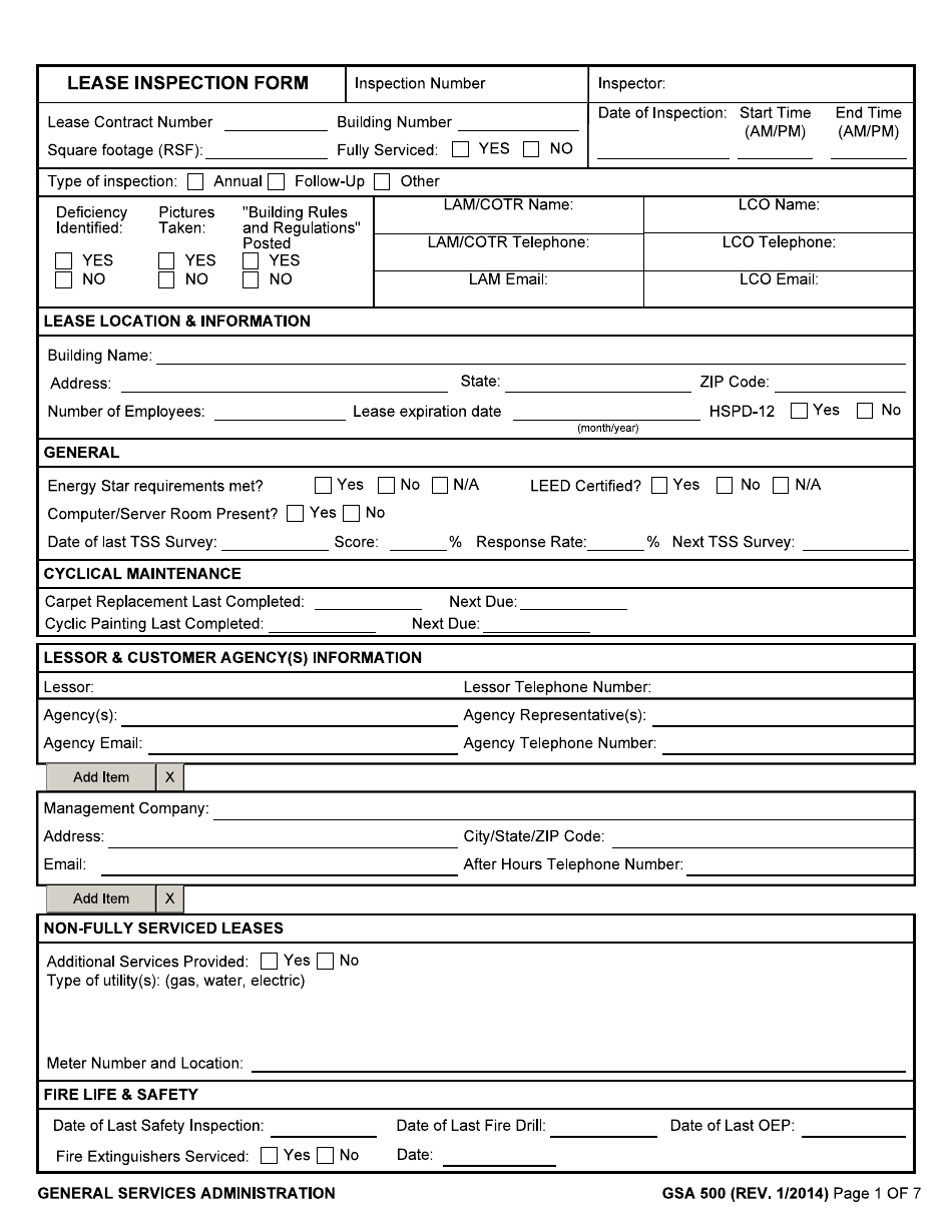 GSA Form 500 Lease Inspection Form, Page 1
