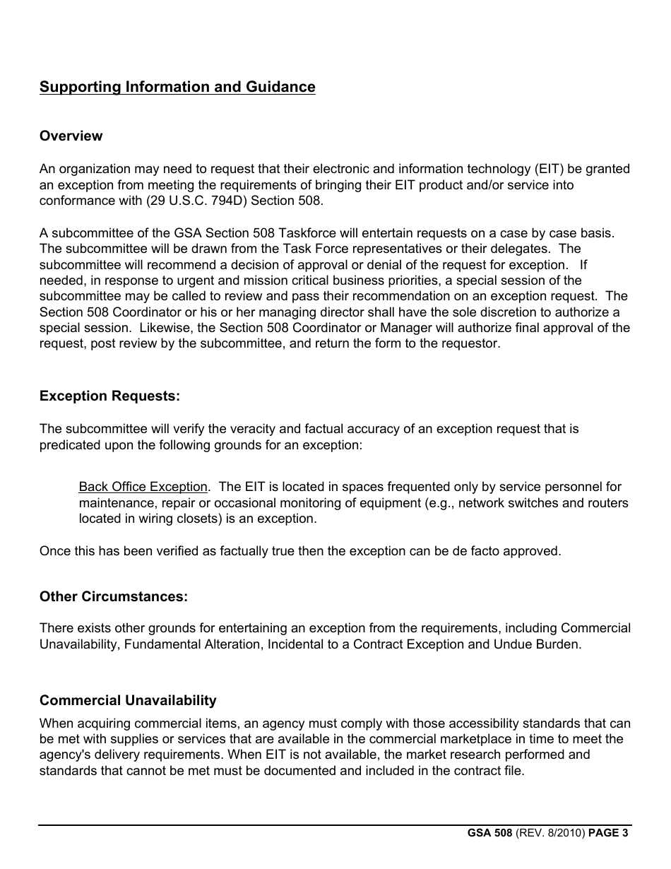 GSA Form 508 Request for Exception to Section 508 Requirement (29 U.s.c. 794d), Page 3