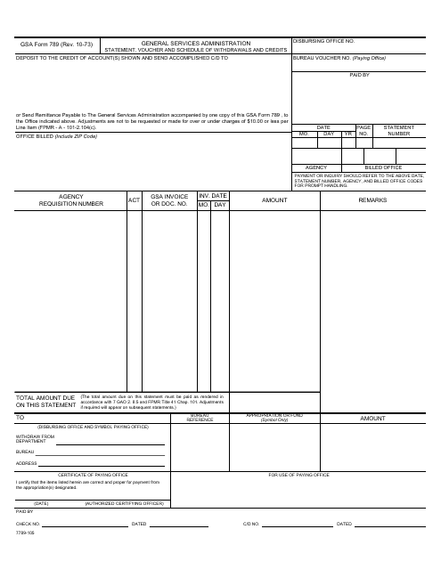 GSA Form 789  Printable Pdf