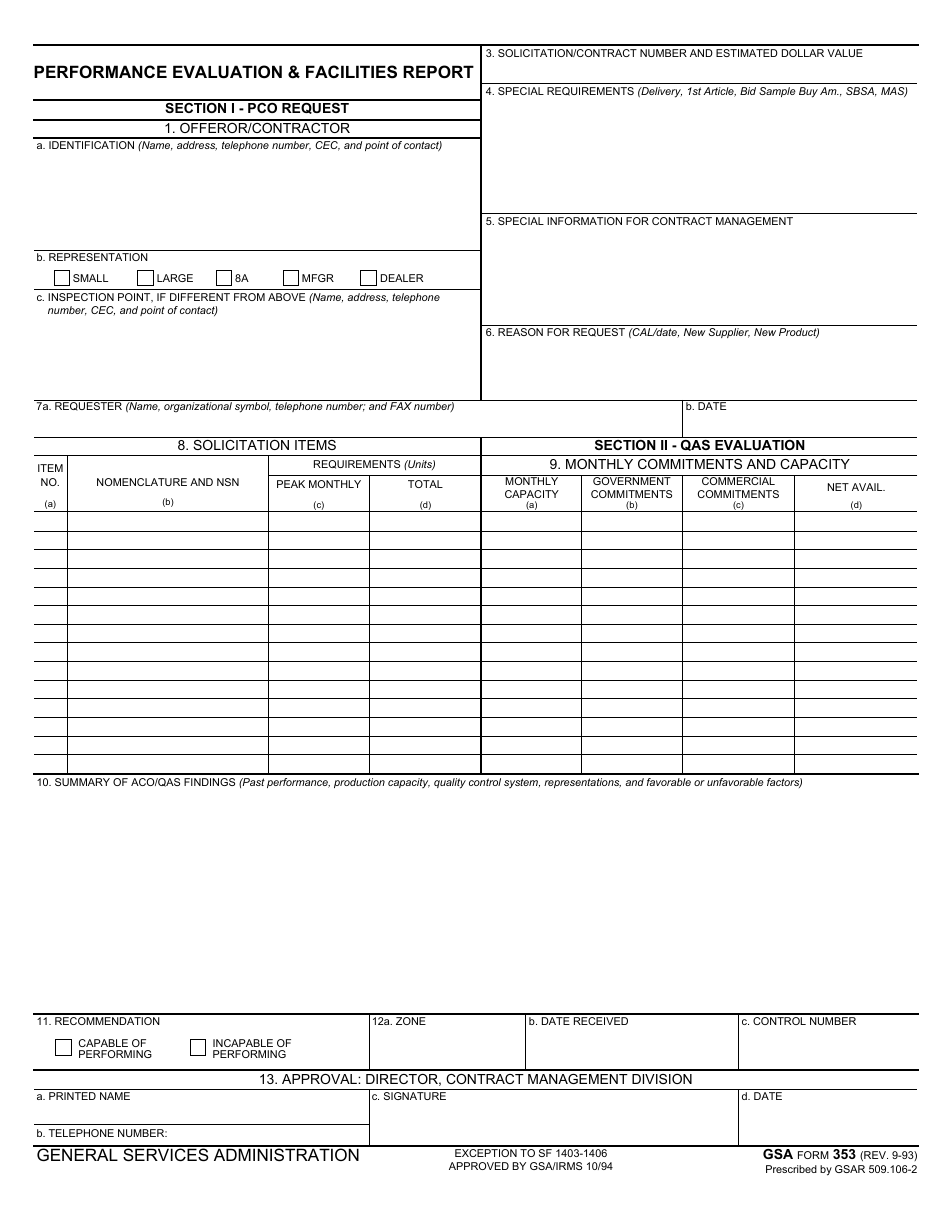 GSA Form 353 Performance Evaluation and Facilities Report, Page 1